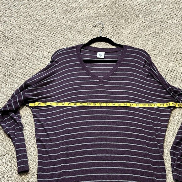 CAbi 3998 Serenity Tee Long Sleeve Plum Purple With Gray Stripe Medium - Picture 4 of 7